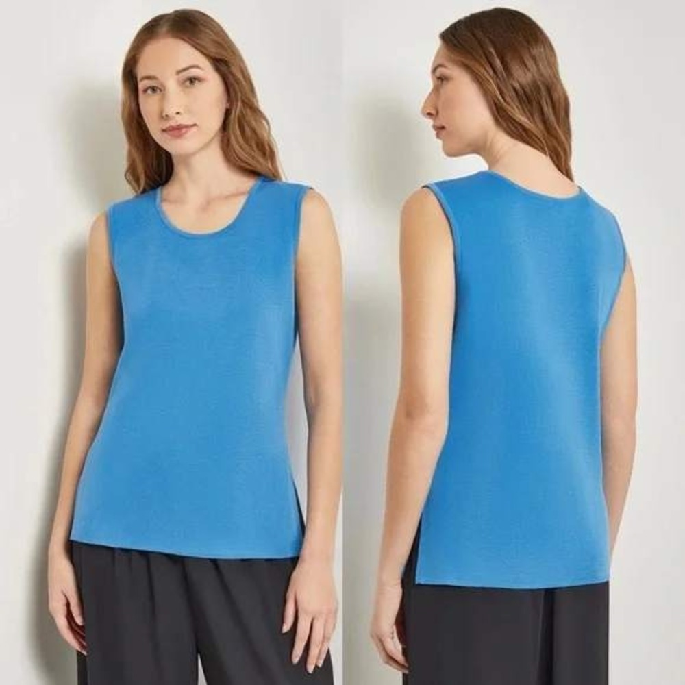Misook Woman‎ 2X Blue Knit Tank Top Sleeveless Square Neck Casual Career